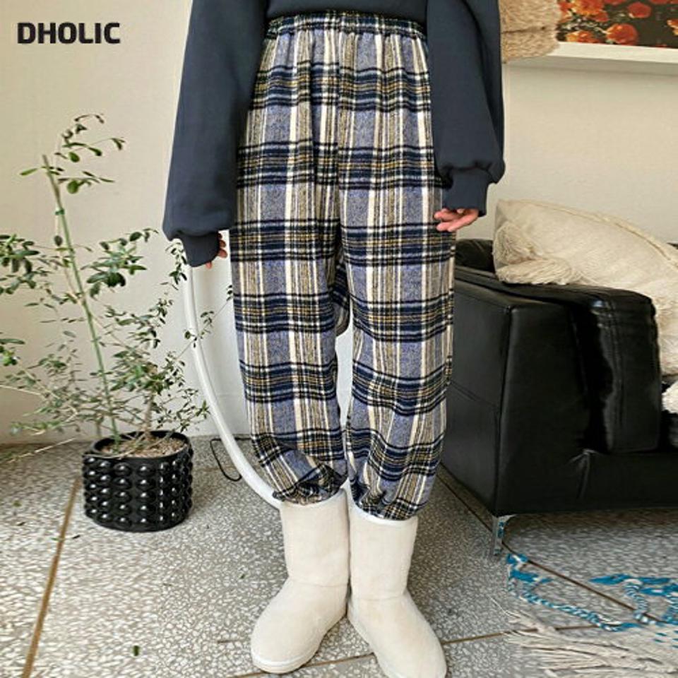 タータンチェックワイドパンツ・全3色・a01583 レディース 【pt】韓国ファッション ボトムス パンツ ロング ロングパンツ タータンチェック 配色 ウエストゴム ワイドパンツ シンプル 足長 体型カバー カジュアル 秋 冬 NIJU