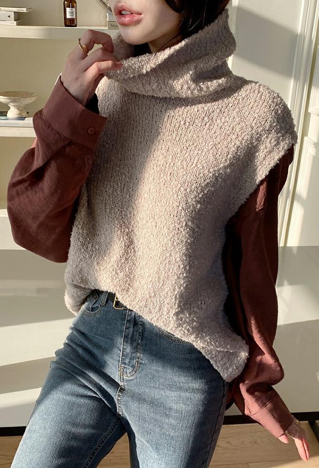 ブークレタートルネックニットベスト・全5色・t71215 レディース 【tops】トップス ニットベスト タートルネック ハイネック ブークレット レイヤード ニット ベスト 単色 無地 シンプル ウール カジュアル 秋 冬 韓国ファッション ハイホリHIHOLLI