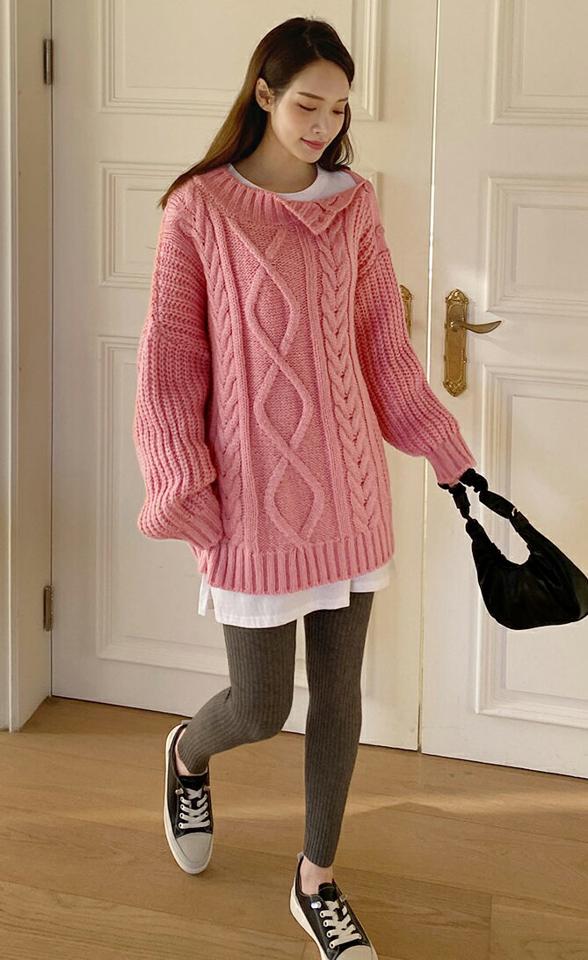 【只今10%OFF】ショルダーボタンツイストニット・全4色・t71223 レディース 【tops】トップス ニット 長袖 ツイスト ロング丈 カジュアル ゆったり ラフ ハーフネック オーバーサイズ リブ 秋 冬 韓国ファッション ハイホリHIHOLLI【ニットセール】