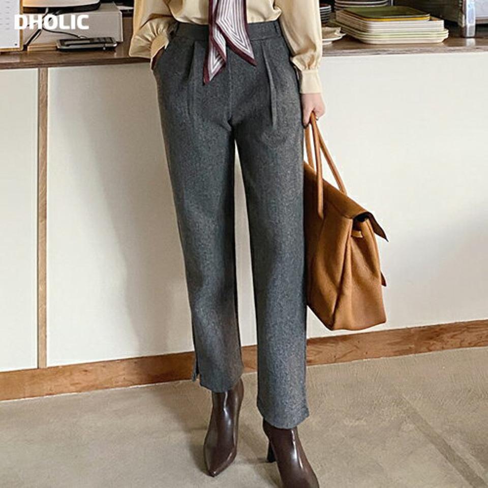 ウール混サイドスリットパンツ・全3色・b71236 レディース 【pt】パンツ ズボン ロングパンツ 長ズボン スリット 単色 無地 シンプル ウール 大人 シック サイドスリット オフィスカジュアル ストレート 秋 冬 韓国ファッション ハイホリHIHOLLI