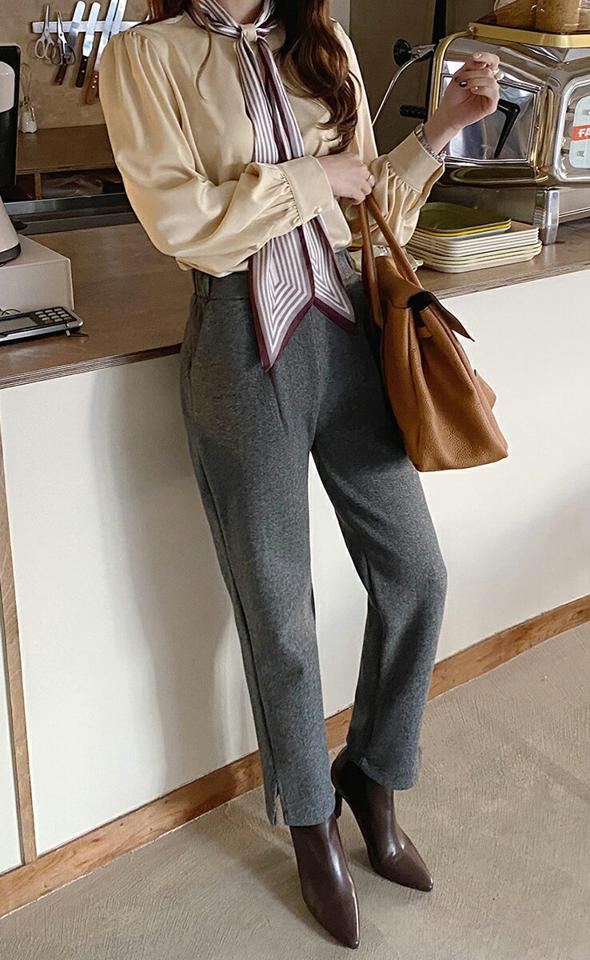 ウール混サイドスリットパンツ・全3色・b71236 レディース 【pt】パンツ ズボン ロングパンツ 長ズボン スリット 単色 無地 シンプル ウール 大人 シック サイドスリット オフィスカジュアル ストレート 秋 冬 韓国ファッション ハイホリHIHOLLI