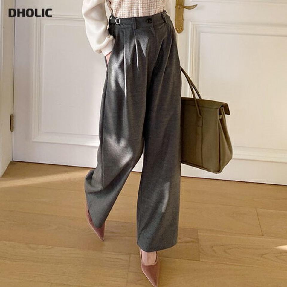 ベルトワイドスラックスパンツ・全3色・t71237 レディース 【pt】スラックス パンツ ズボン ロングパンツ 長ズボン ワイドパンツ ベルト ワイドスラックス 単色 無地 シンプル 大人 ウール オフィスカジュアル タック 秋 冬 韓国ファッション ハイホリHIHOLLI