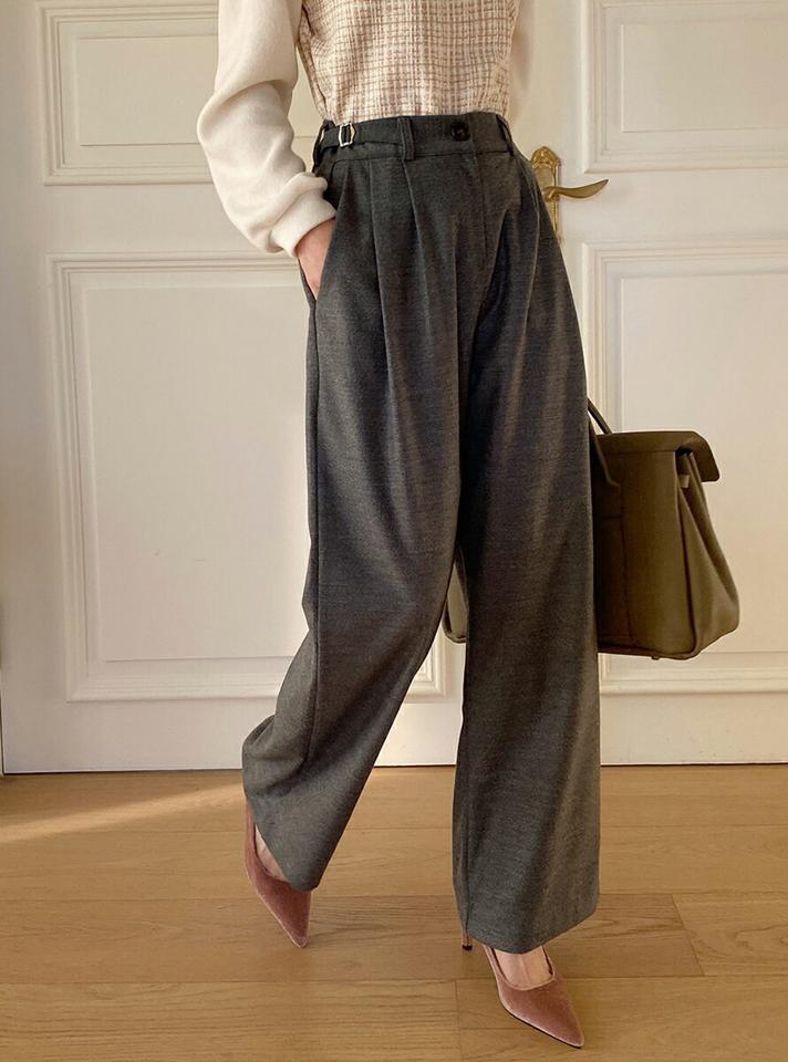 ベルトワイドスラックスパンツ・全3色・t71237 レディース 【pt】スラックス パンツ ズボン ロングパンツ 長ズボン ワイドパンツ ベルト ワイドスラックス 単色 無地 シンプル 大人 ウール オフィスカジュアル タック 秋 冬 韓国ファッション ハイホリHIHOLLI