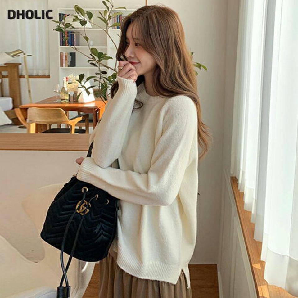 ラグランラウンドニット・全4色・b66317 レディース 【tops】韓国ファッション トップス ニット 大人 長袖 ラウンドネック ラグラン アンバランス丈 カラーニット 無地 ベーシック シンプル ルーズ 体型カバー フェミニン デイリー 秋 冬