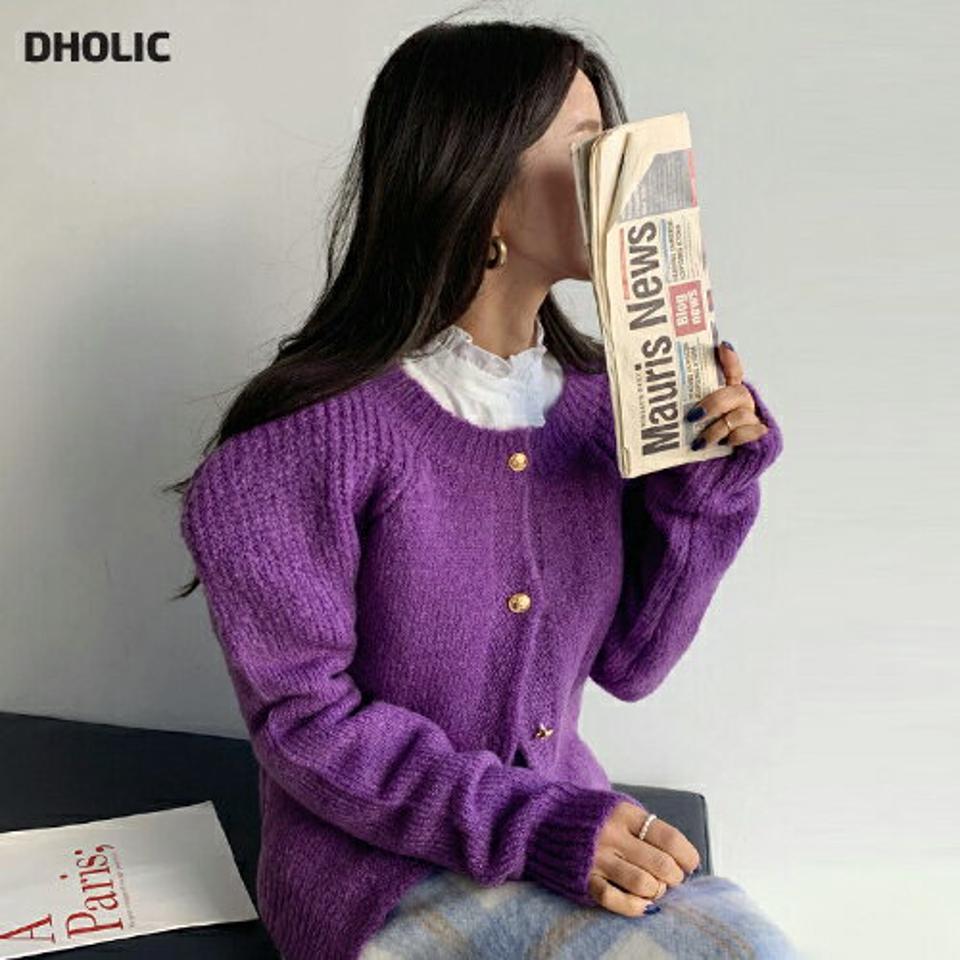 パフスリーブニットカーディガン・全4色・t66319 レディース 【cd】韓国ファッション トップス カーディガン カーデ 長袖 ラウンドネック パフスリーブ ミドルゲージ ニットカーディガン ウール混 大人 無地 シンプル カジュアル 細身 体型カバー 秋 冬