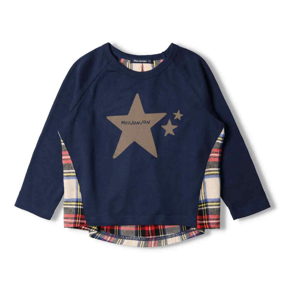 チェック切替星ロゴプリントＴシャツ