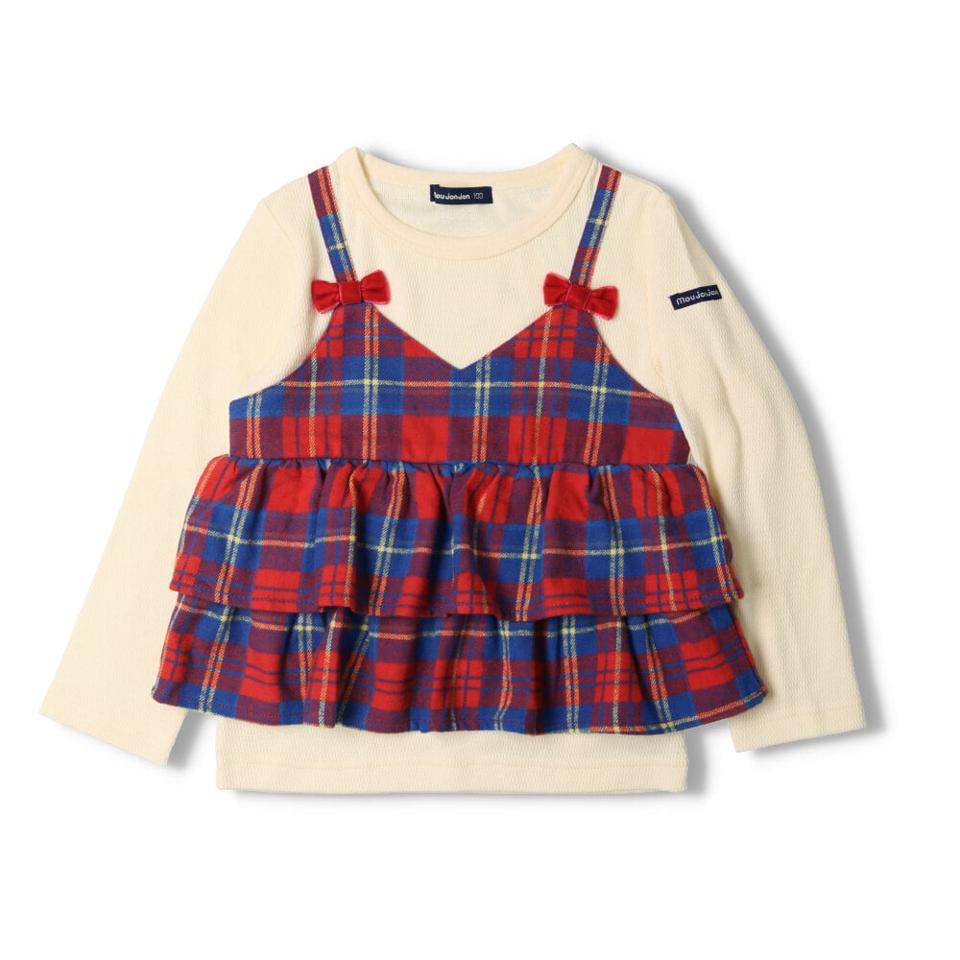 チェック柄キャミ付ワッフルＴシャツ