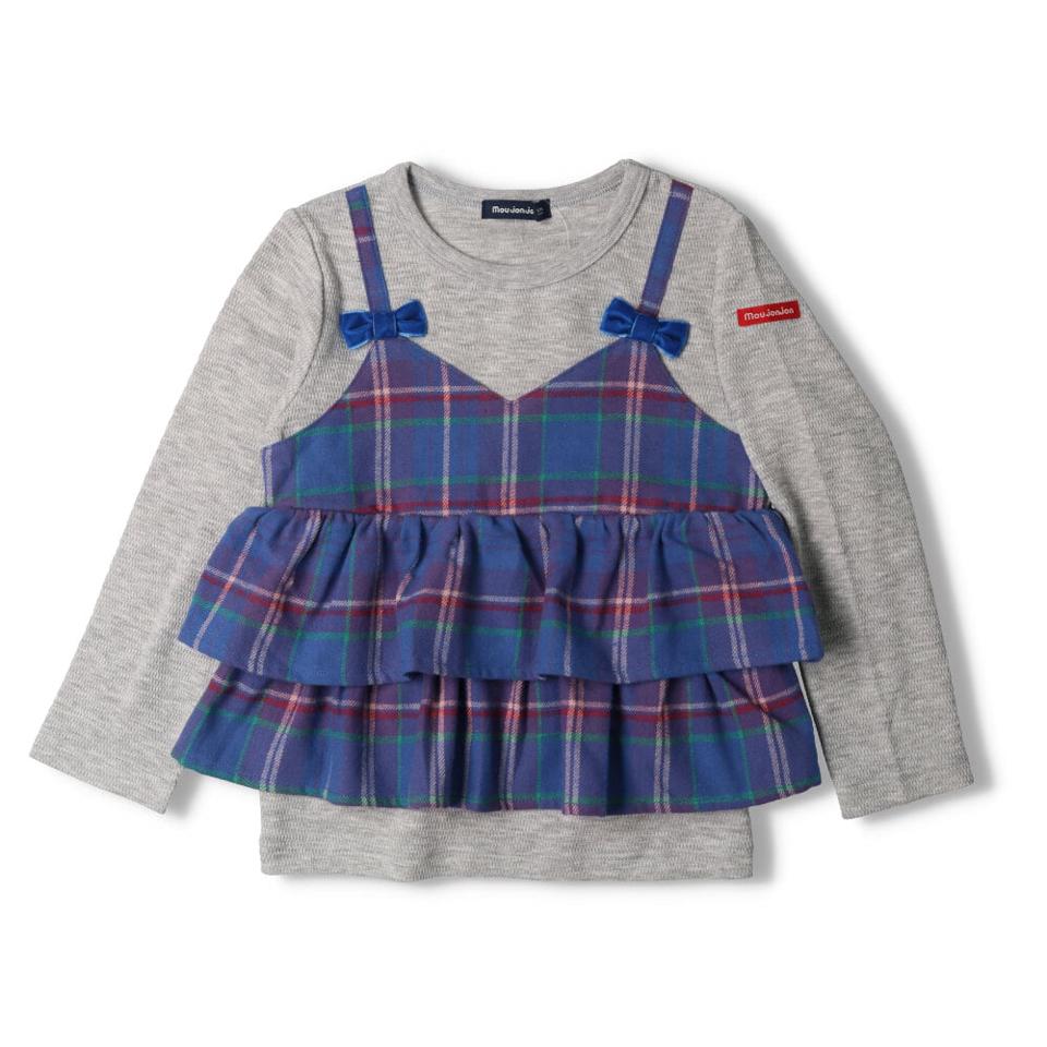 チェック柄キャミ付ワッフルＴシャツ