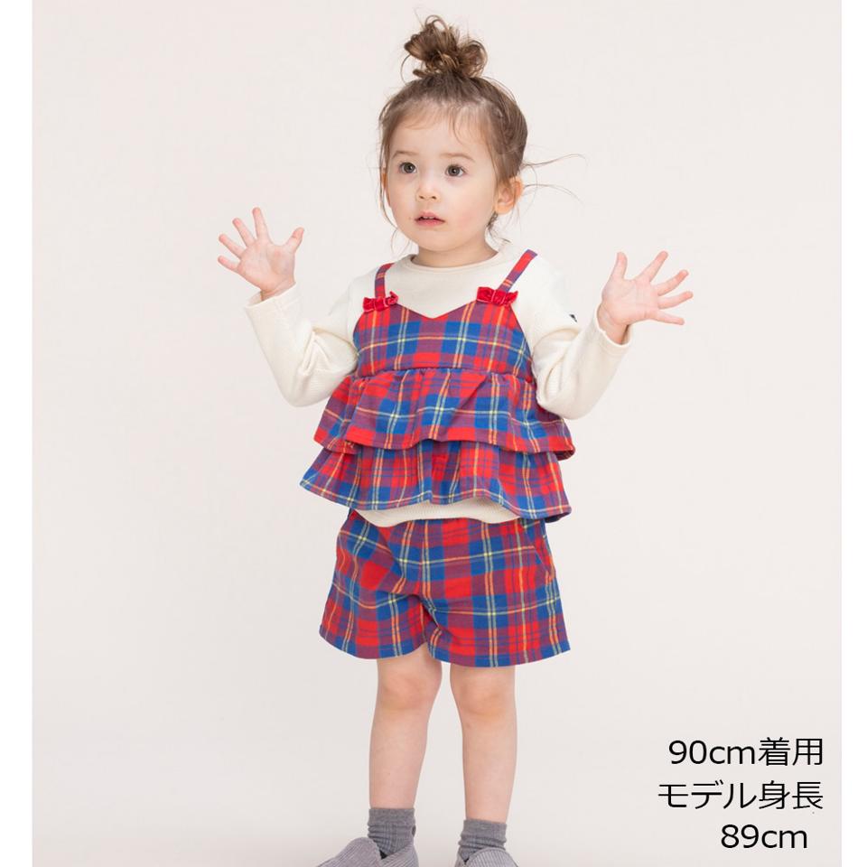 チェック柄キャミ付ワッフルＴシャツ