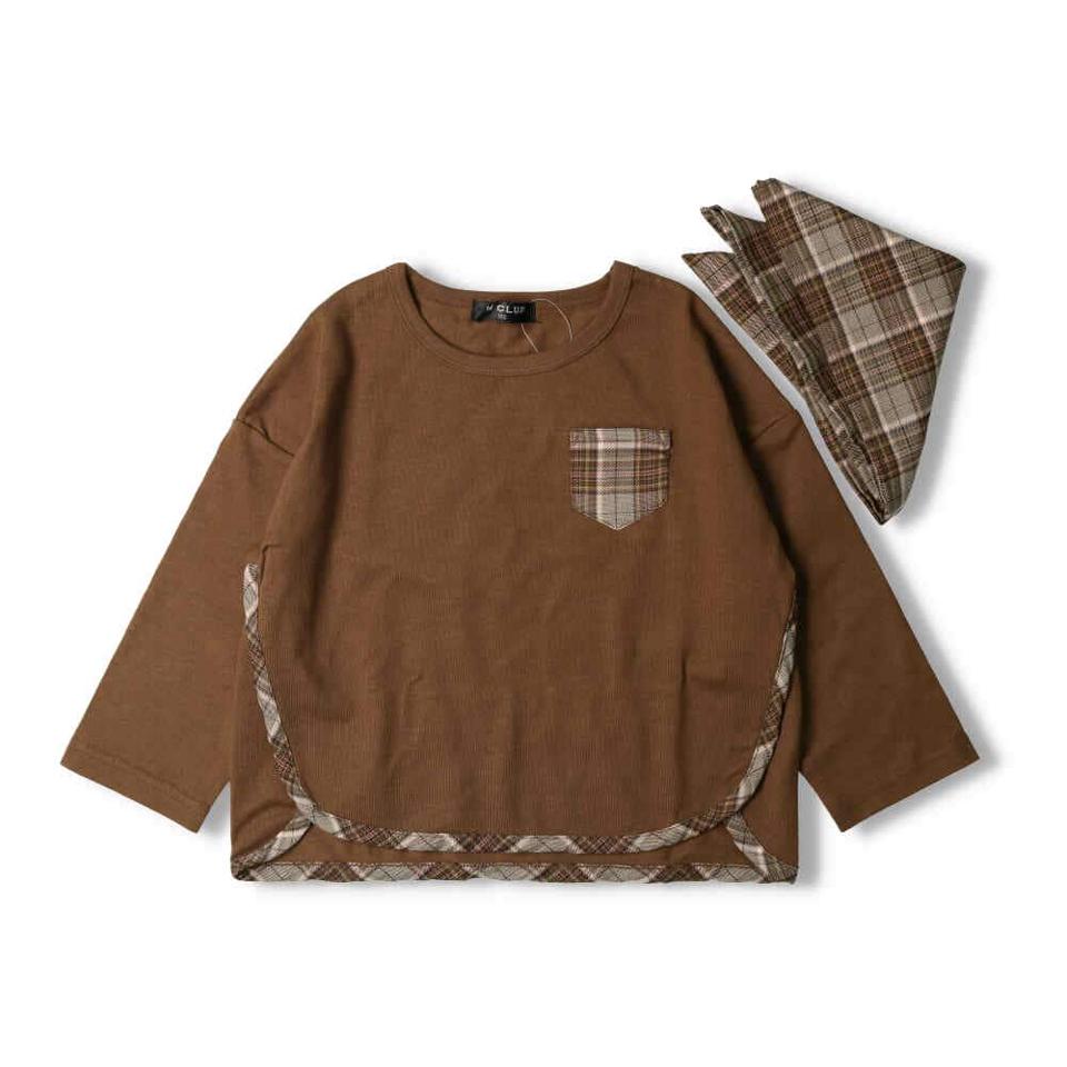 チェック柄スカーフ付Ｔシャツ