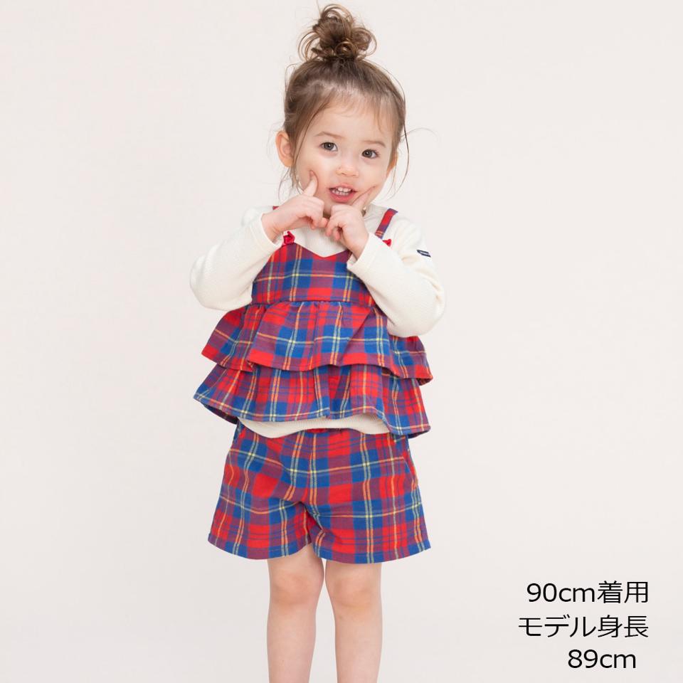 チェック柄３分丈キュロットパンツ