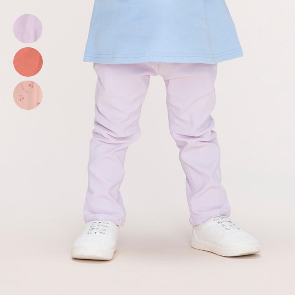 無地・さくらんぼ柄のびのびツイル長パンツ