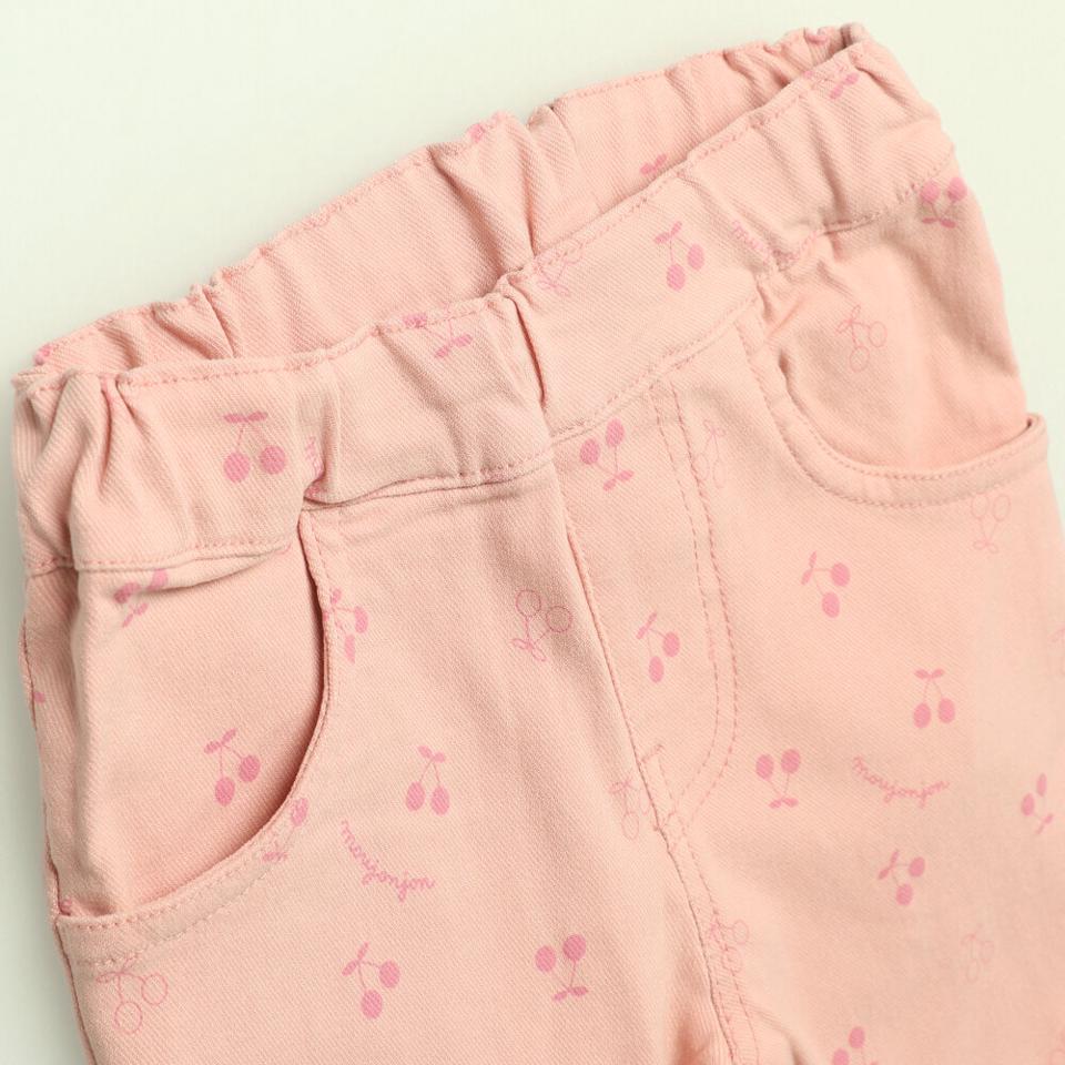 無地・さくらんぼ柄のびのびツイル長パンツ