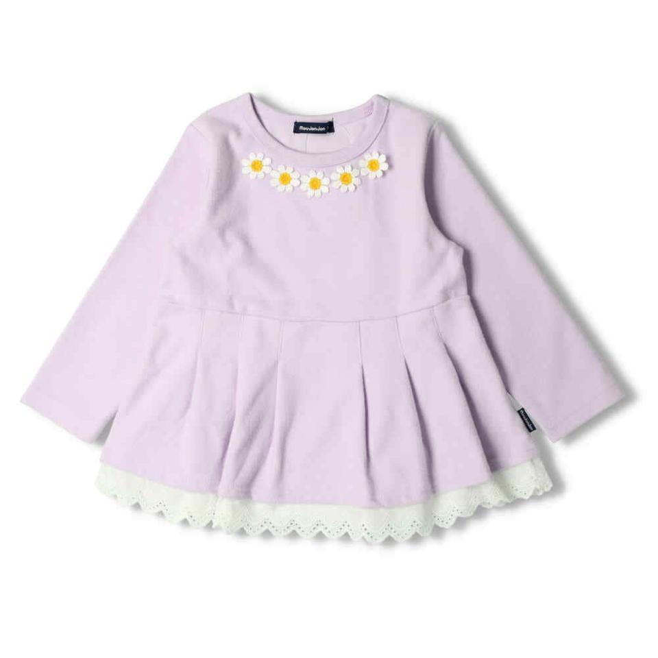 お花モチーフ付き裾レースチュニックTシャツ
