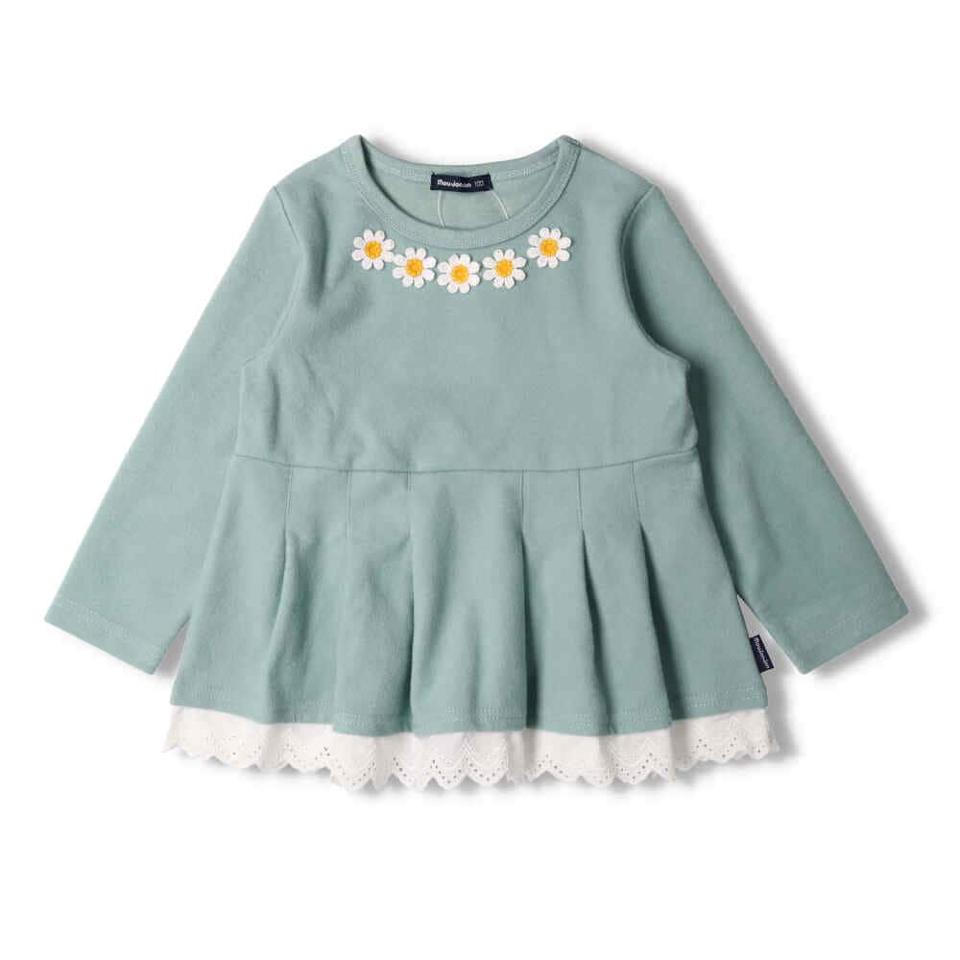 お花モチーフ付き裾レースチュニックTシャツ