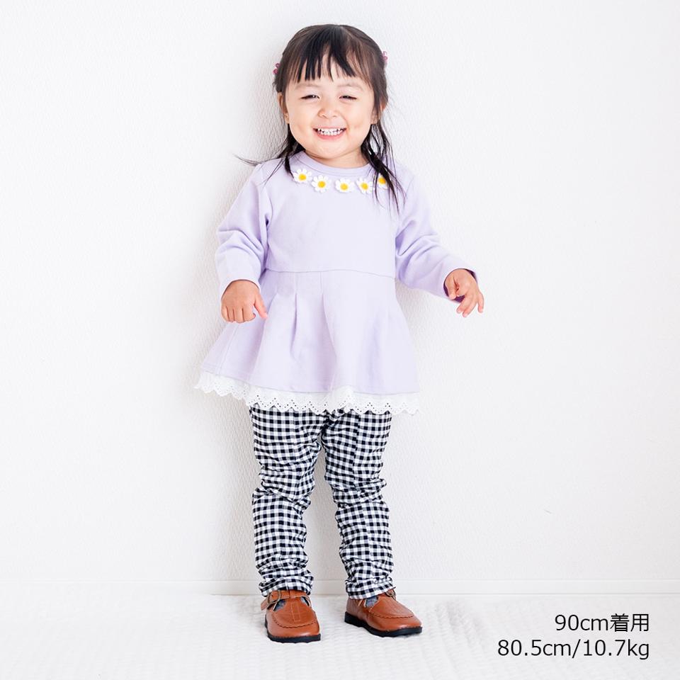 お花モチーフ付き裾レースチュニックTシャツ