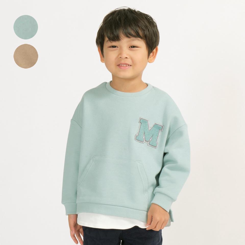 Mサガラ刺繍レイヤード風裏毛トレーナー