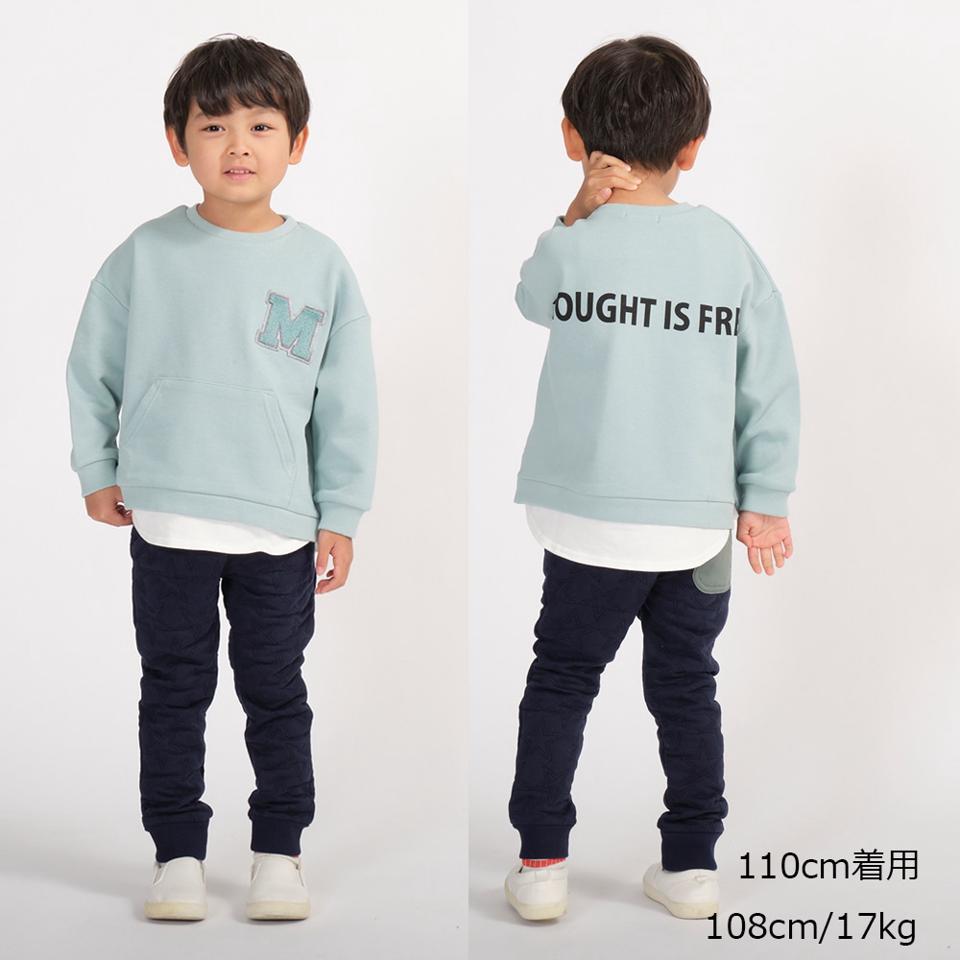 Mサガラ刺繍レイヤード風裏毛トレーナー