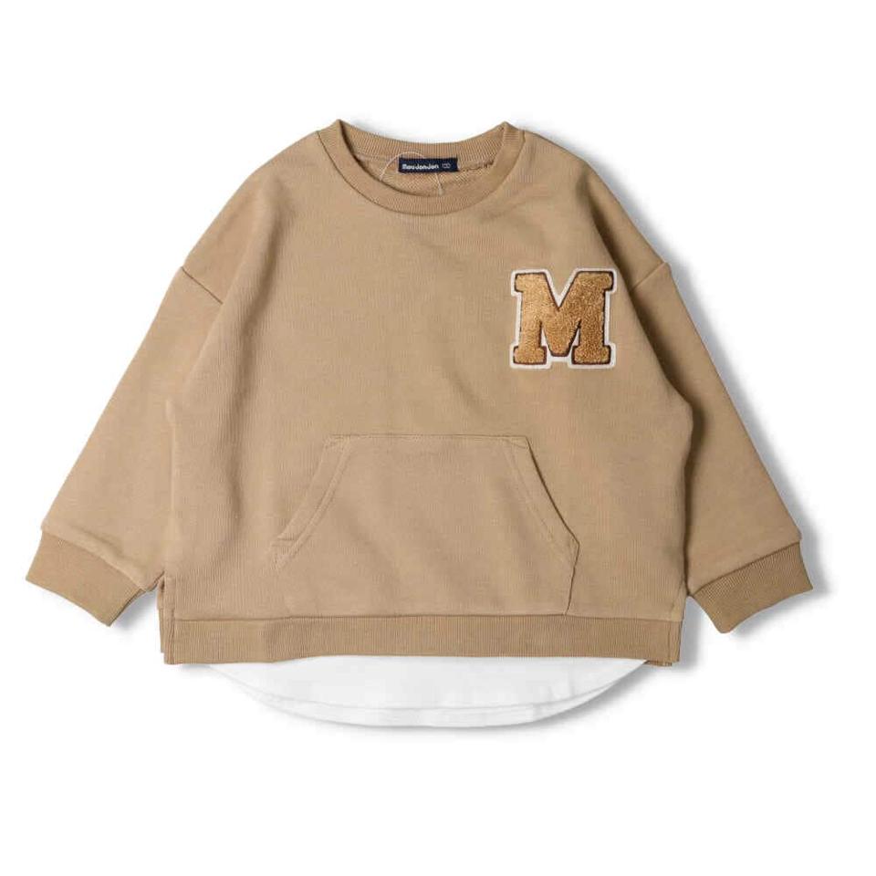 Mサガラ刺繍レイヤード風裏毛トレーナー