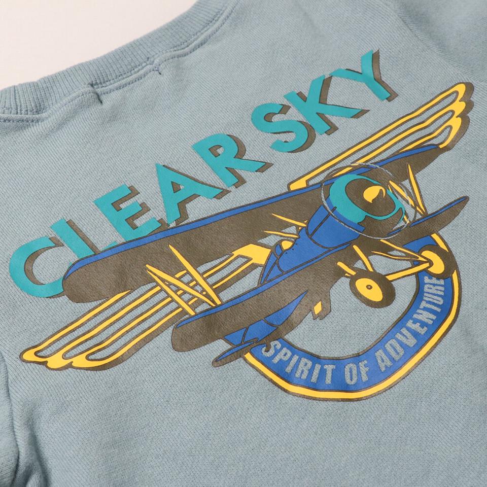 飛行機バックプリント裏起毛トレーナー