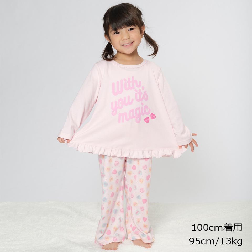 リボン柄・ロゴハート柄女の子パジャマ