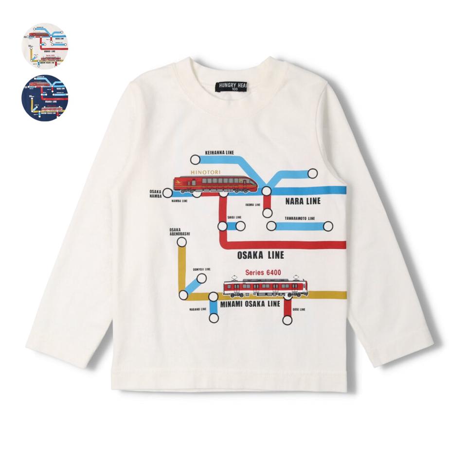 JR在来線電車集合プリント長袖Tシャツ