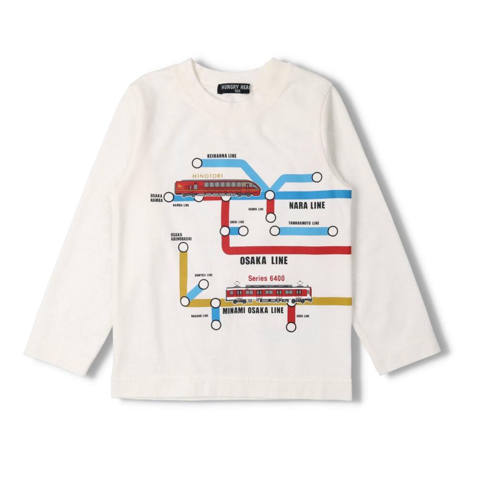 JR在来線電車集合プリント長袖Tシャツ
