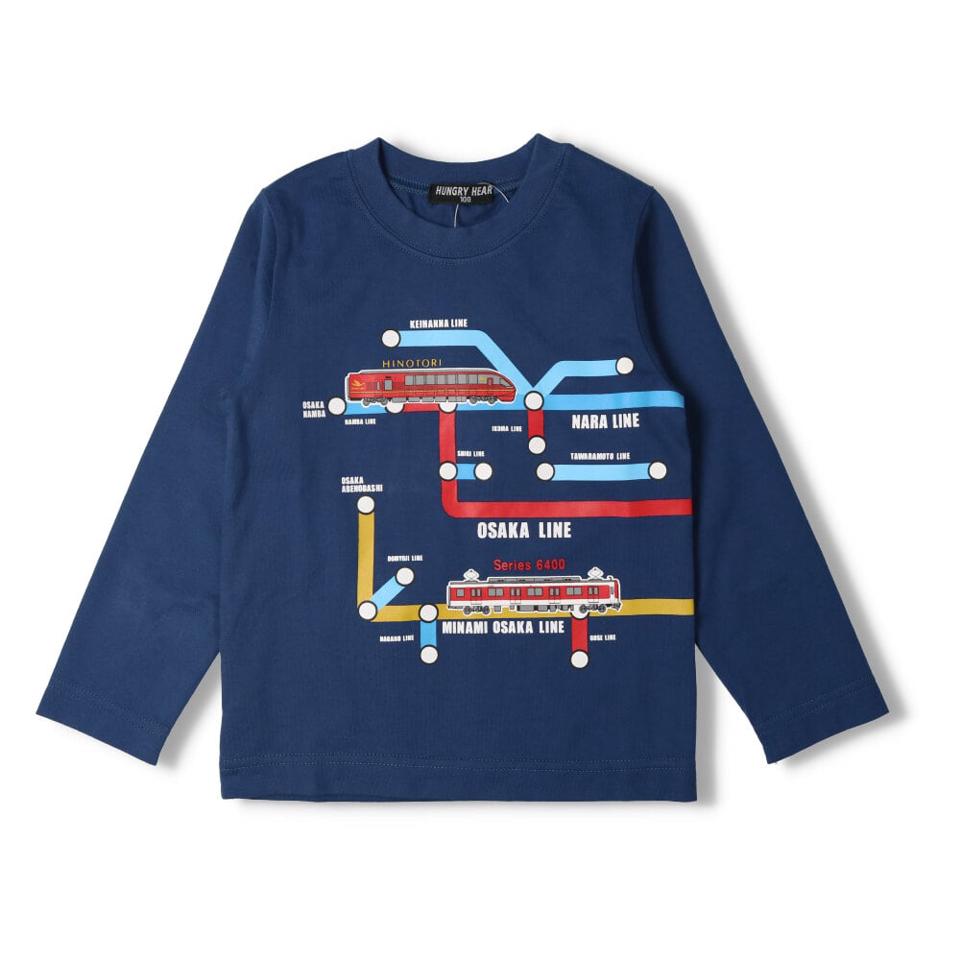 JR在来線電車集合プリント長袖Tシャツ