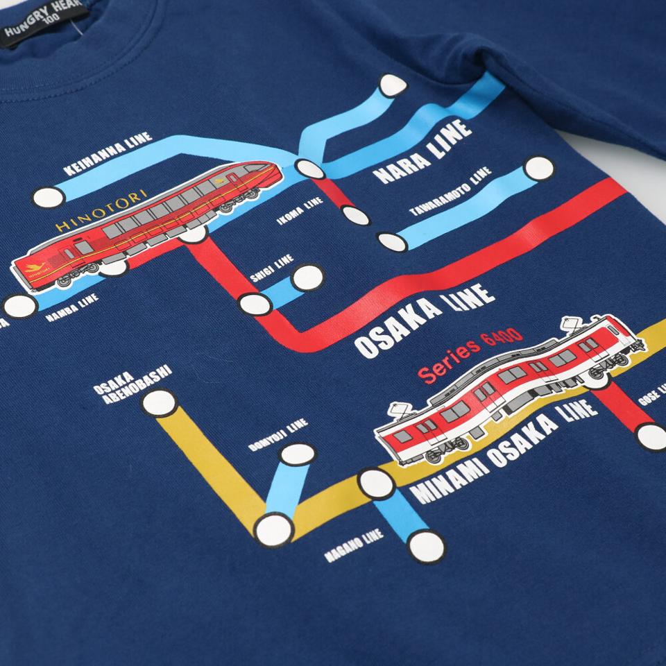 JR在来線電車集合プリント長袖Tシャツ