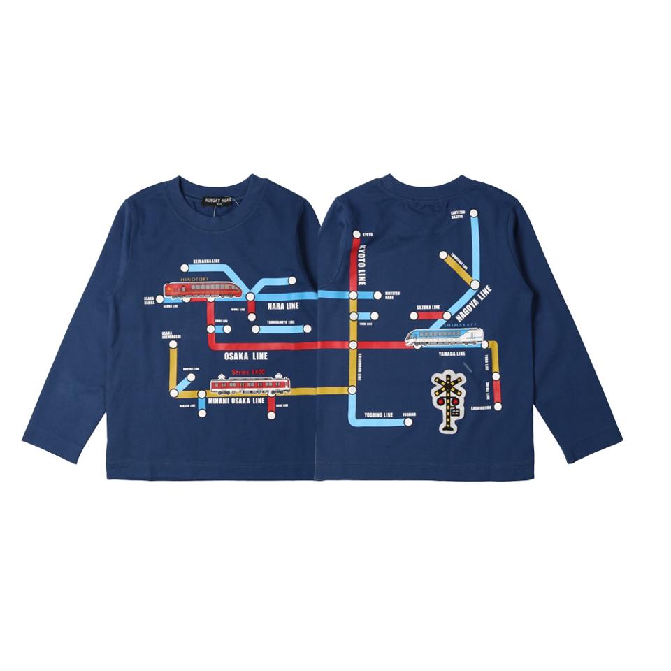 JR在来線電車集合プリント長袖Tシャツ