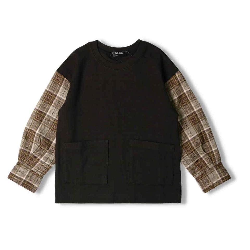 袖チェックＴシャツ