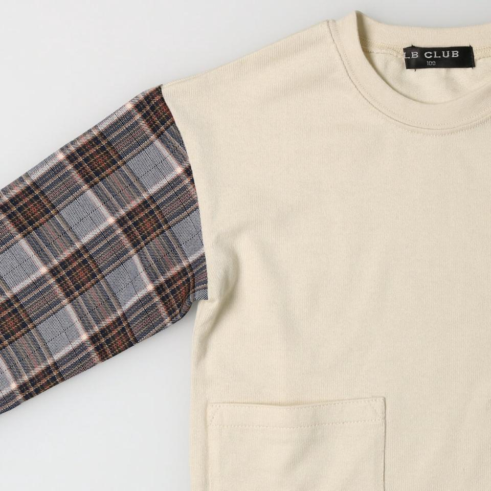 袖チェックＴシャツ