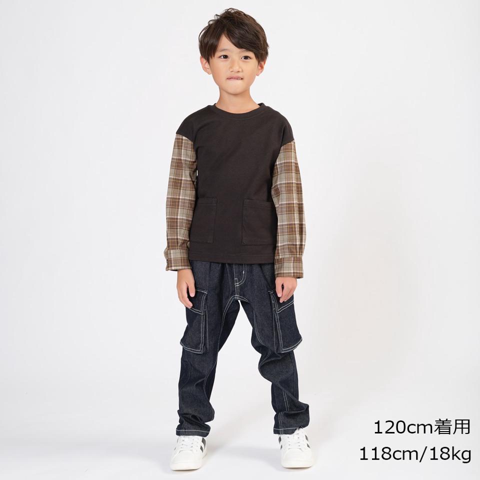 袖チェックＴシャツ