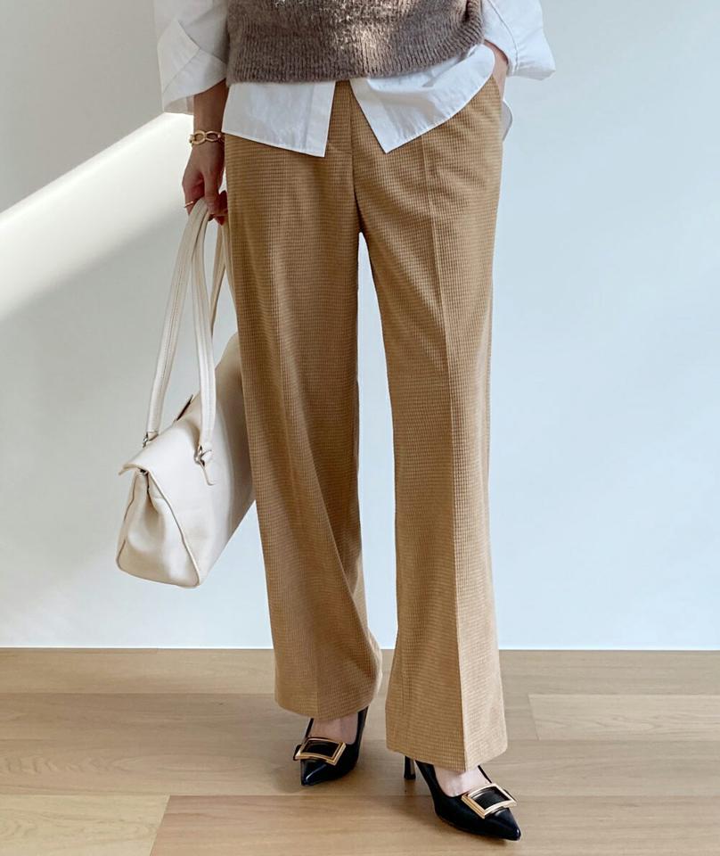 ワッフルコーデュロイワイドパンツ・全3色・t71200 レディース 【pt】パンツ ズボン ロングパンツ ワイドパンツ コーデュロイ 単色 シンプル カジュアル ワッフル ラフ 大人 秋 冬 韓国ファッション ハイホリHIHOLLI