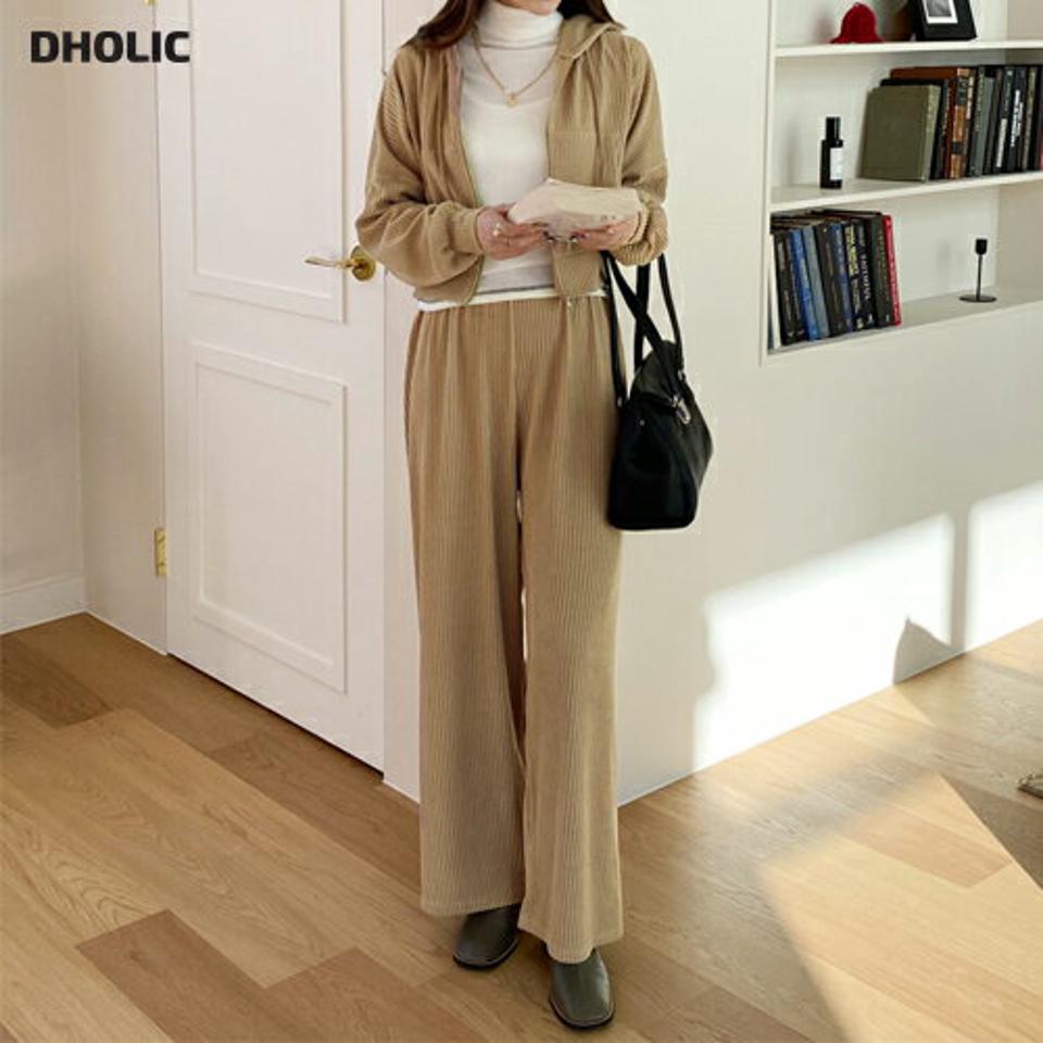 コーデュロイフードジップアップ&ワイドパンツSET・全3色・b71292 レディース 【pt】セットアップ setup トップス ジップアップ パーカー フーディー コーデュロイ パンツ ズボン ロングパンツ ワイドパンツ カジュアル 秋 冬 韓国ファッション ハイホリHIHOLLI