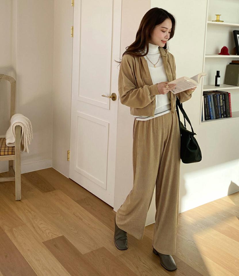 コーデュロイフードジップアップ&ワイドパンツSET・全3色・b71292 レディース 【pt】セットアップ setup トップス ジップアップ パーカー フーディー コーデュロイ パンツ ズボン ロングパンツ ワイドパンツ カジュアル 秋 冬 韓国ファッション ハイホリHIHOLLI