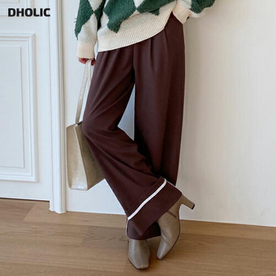ロールアップ配色ヘムワイドパンツ・全4色・t71197 レディース 【pt】パンツ ズボン ロングパンツ ワイドパンツ 配色 ロールアップ 大人 カジュアル スラックス ワイドスラックス ユニーク カジュアル 秋 冬 韓国ファッション ハイホリHIHOLLI