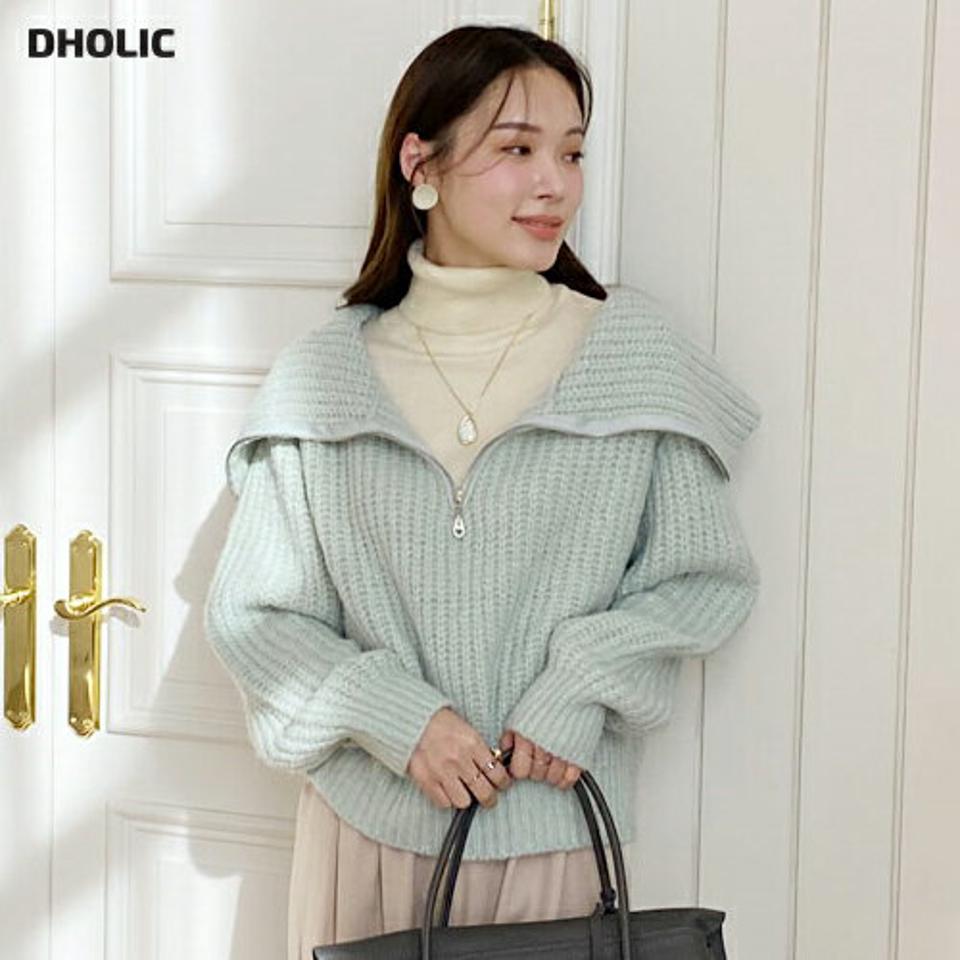 ルーズフィットハーフジップニット・全3色・t71184 レディース 【tops】トップス ニット 長袖 ハーフジップ 襟 カラーニット カジュアル ラフ 単色 無地 シンプル ゆったり パステル ハイネック 大人 アクリルニット 冬 韓国ファッション ハイホリHIHOLLI