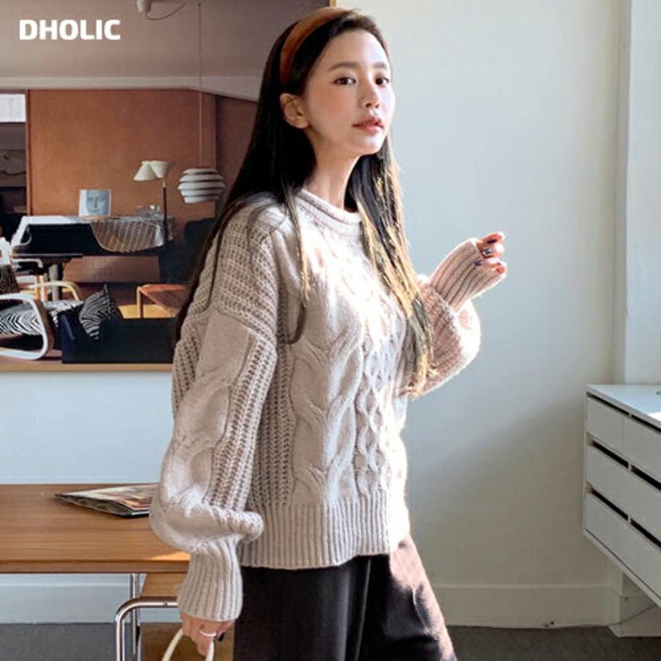 ロールネックケーブルニット・全3色・b65931 レディース 【tops】韓国ファッション トップス ニット 大人 長袖 ロールネック ドロップショルダー ケーブル編み リブ シンプル ルーズ フェミニン カジュアル 骨格ナチュラル ざっくり 肉厚 秋 冬