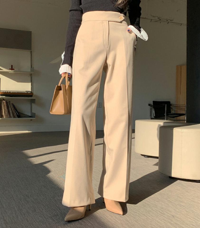 裏起毛ワイドスラックス・全3色・b65949 レディース 【pt】韓国ファッション ボトムス ロング ロングパンツ スラックスパンツ スラックス 裏起毛 ワイド シークレットゴム 無地 シンプル カジュアル フェミニン 秋 冬