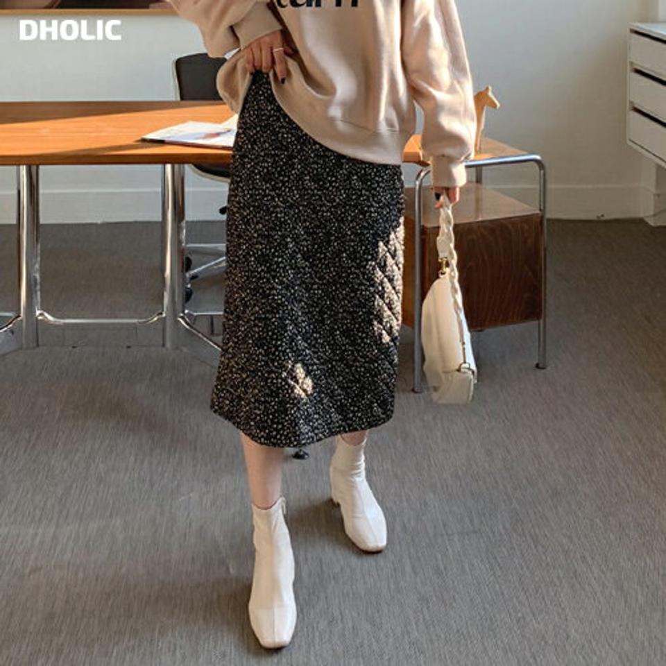レオパードキルティングスカート・全3色・b65947 レディース 【sk】韓国ファッション ボトムス スカート ロング ロングスカート レオパード キルティング 保温性 ロング丈 Iライン スリット ユニーク 大人 カジュアル フェミニン 秋 冬
