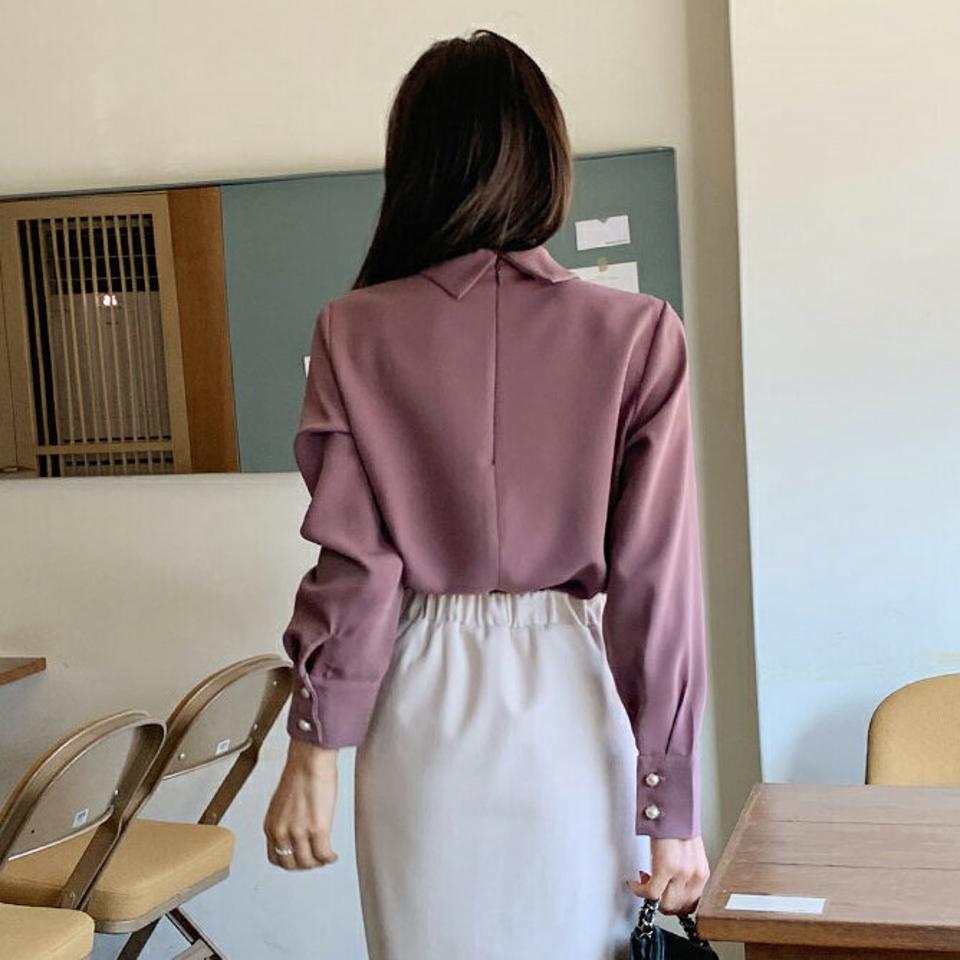 【マラソン特価】ハイネックギャザーブラウス・全3色・b65927 レディース 【bl】韓国ファッション トップス ブラウス 長袖 ハイネック ギャザー カフス ボタン 無地 シンプル 大人 体型カバー カジュアル フェミニン 秋 冬 セール