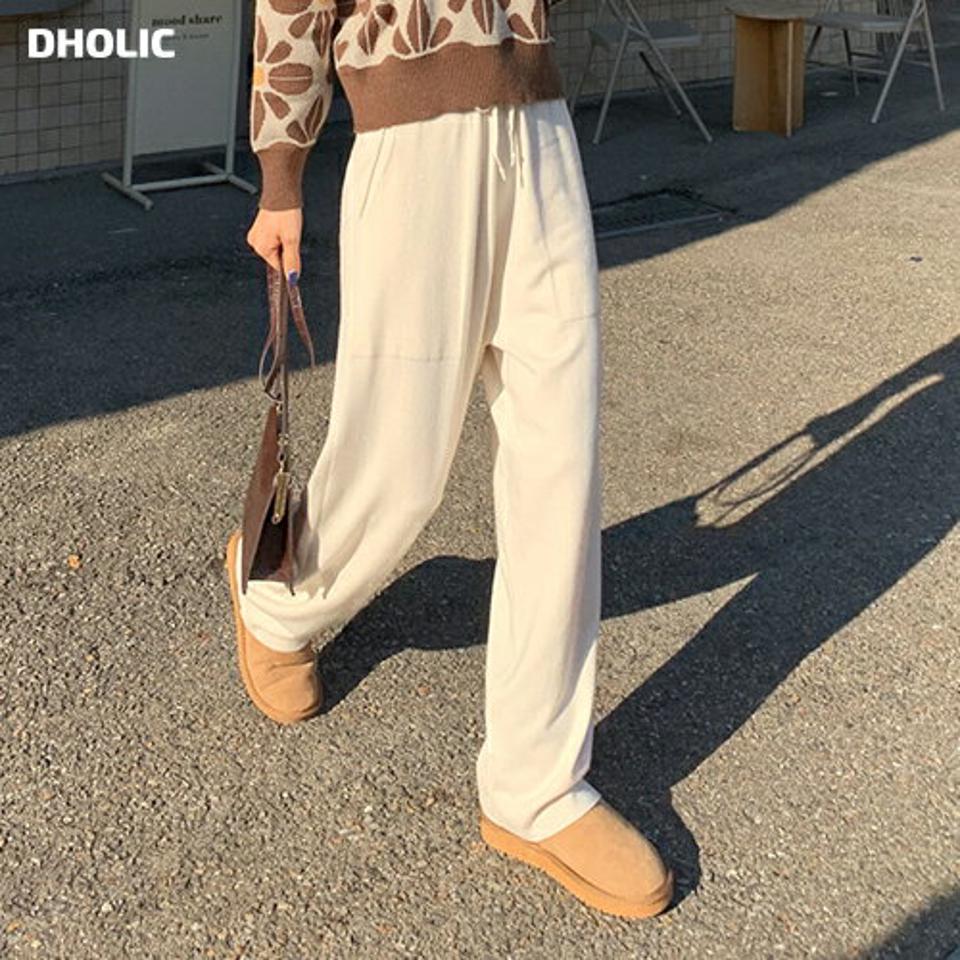 カシミヤ混ニットパンツ・全3色・b65950 レディース 【pt】韓国ファッション ボトムス ロング ロングパンツ カシミヤ混 レーヨン混 ニットパンツ ワイド ストレート ウエストゴム 無地 シンプル 体型カバー カジュアル フェミニン 秋 冬