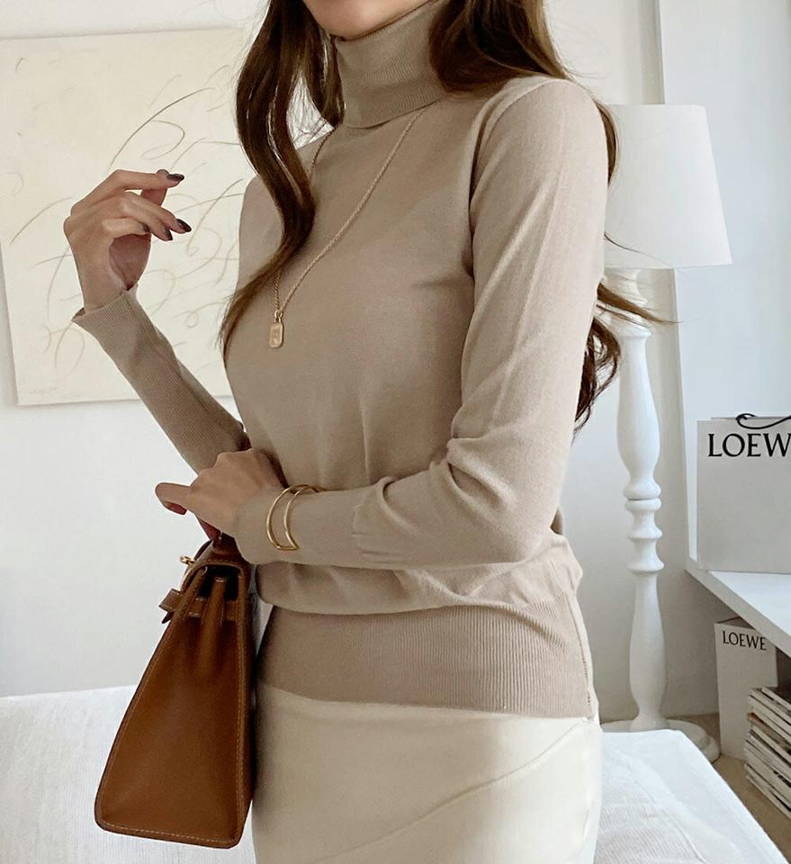 タートルネックニット・全6色・t00724 レディース 【tops】トップス ニット 長袖 タートルネック ハイネック 単色 無地 シンプル ベーシック ソフト 大人 カジュアル 秋 冬 韓国ファッション ハイホリHIHOLLI