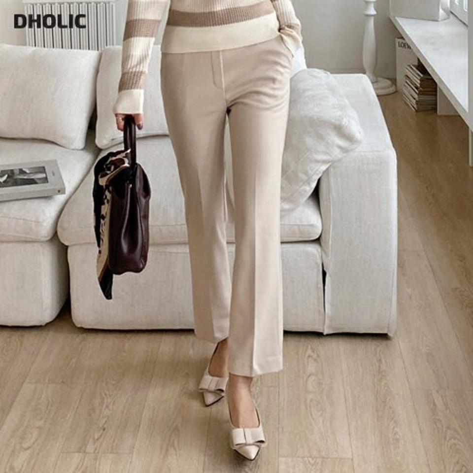 裏起毛スリムストレートパンツ・全2色・b00739 レディース 【pt】パンツ ズボン ロングパンツ ストレートパンツ スリム 単色 無地 シンプル ソフト ベーシック 大人 オフィスカジュアル きれいめ 裏起毛 冬 韓国ファッション ハイホリHIHOLLI