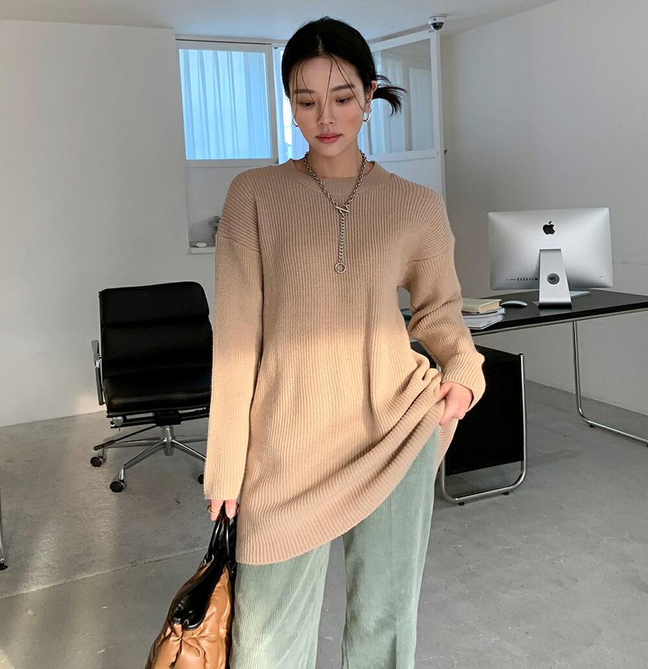ベルト付ストレートロングニット・全4色・t00486 レディース 【tops】トップス ニット 長袖 ロング丈 ロングニット ストレート ベルト 単色 無地 シンプル カジュアル ベーシック ラフ 秋 冬 韓国ファッション ハイホリHIHOLLI