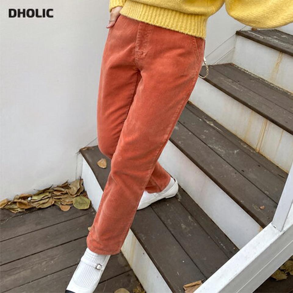 コーデュロイストレートパンツ・全5色・t63290 レディース 【pt】韓国ファッション ボトムス ロング ロングパンツ コーデュロイ ストレートパンツ カラーパンツ スリム 厚手 ポケット 体型もカバー 無地 シンプル カジュアル オレンジ ハロウィン 秋 冬