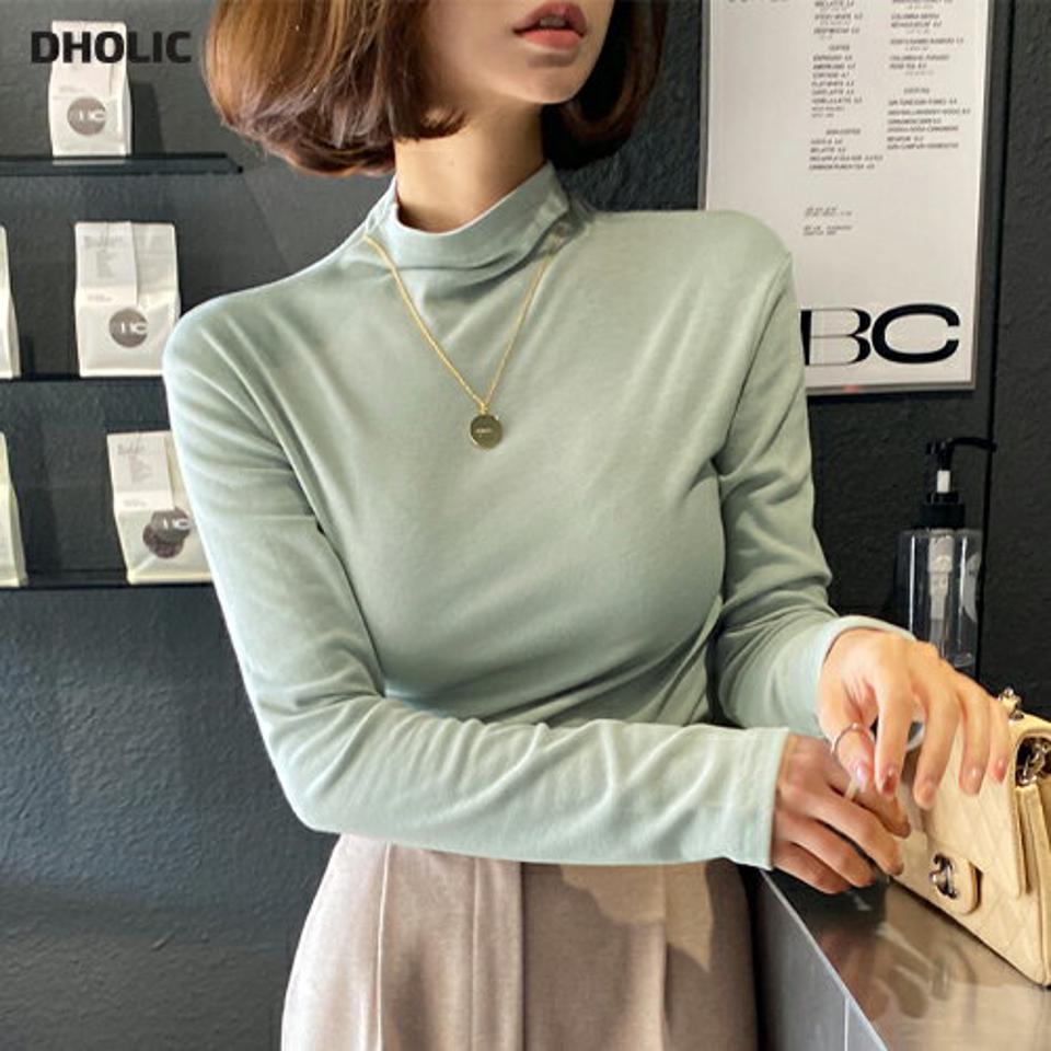 裏起毛ハーフネックTシャツ・全5色・t63282 レディース 【tops】韓国ファッション トップス Tシャツ 大人 長袖 ハーフネック 裏起毛 スリム ドロップショルダー 無地 ベーシック シンプル フェミニン カジュアル デイリー 秋 冬