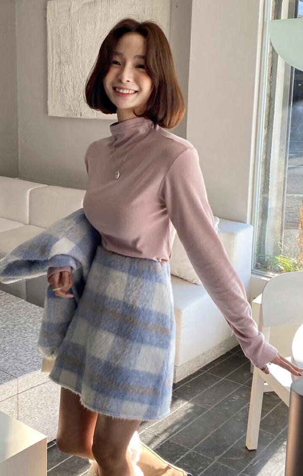 裏起毛ハーフネックTシャツ・全5色・t63282 レディース 【tops】韓国ファッション トップス Tシャツ 大人 長袖 ハーフネック 裏起毛 スリム ドロップショルダー 無地 ベーシック シンプル フェミニン カジュアル デイリー 秋 冬