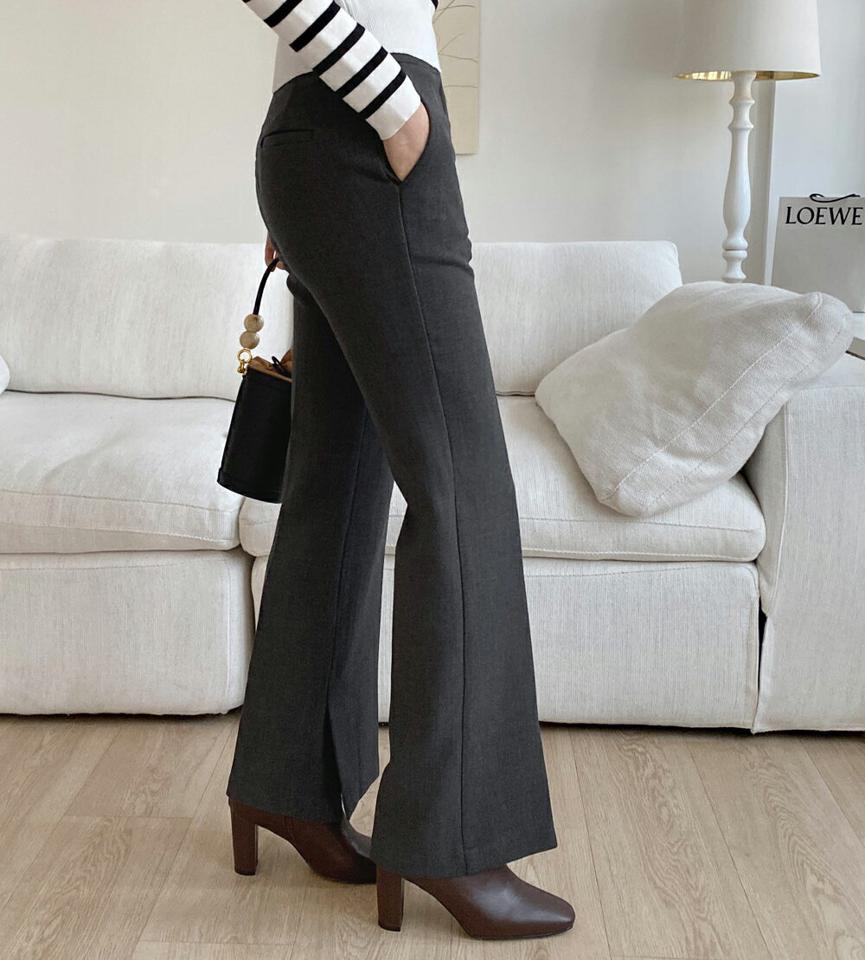 裏起毛ストレートスラックスパンツ・全2色・b00740 レディース 【pt】スラックス パンツ ズボン ロングパンツ ストレートパンツ 単色 無地 シンプル ベーシック 大人 オフィスカジュアル 裏起毛 冬 韓国ファッション ハイホリHIHOLLI